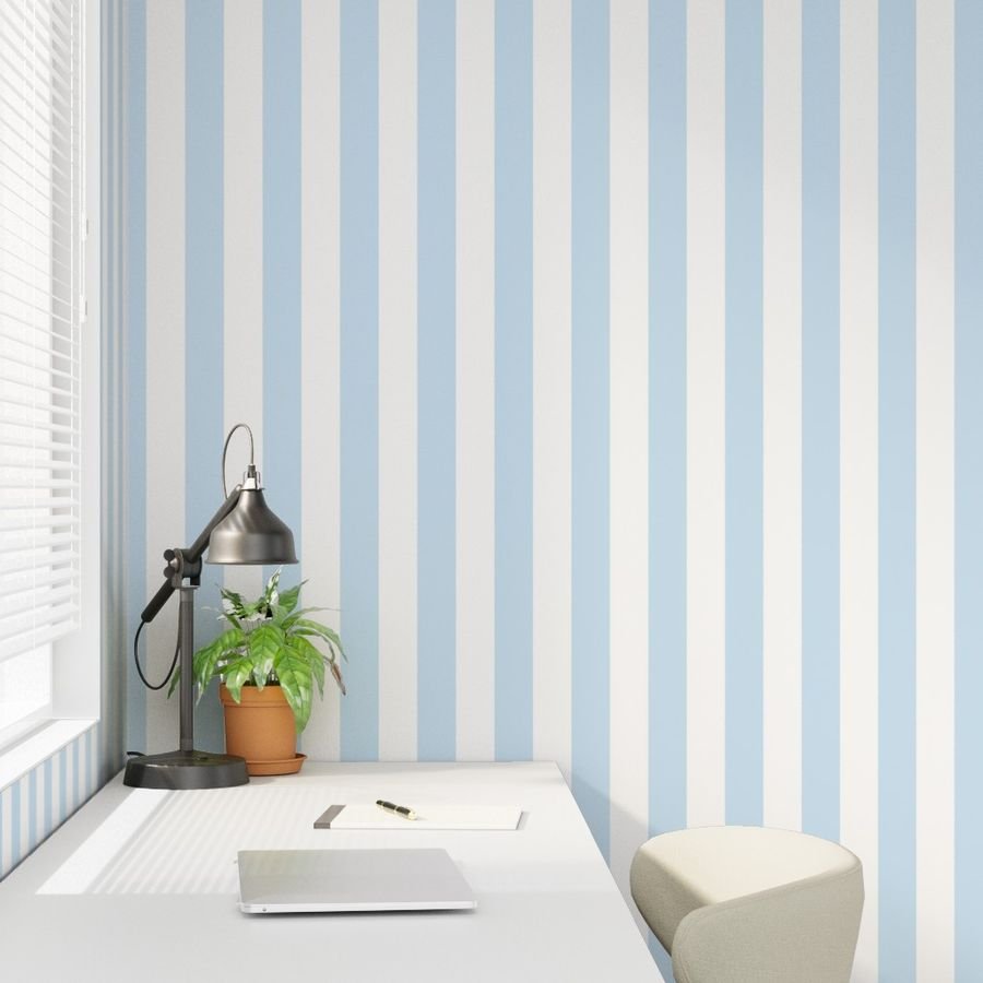 Merry Bright Pastel Blue and White Vertical 3 inch Big Top Circus Stripe Design Collection Decor Collection vertical stripes wallpaper
