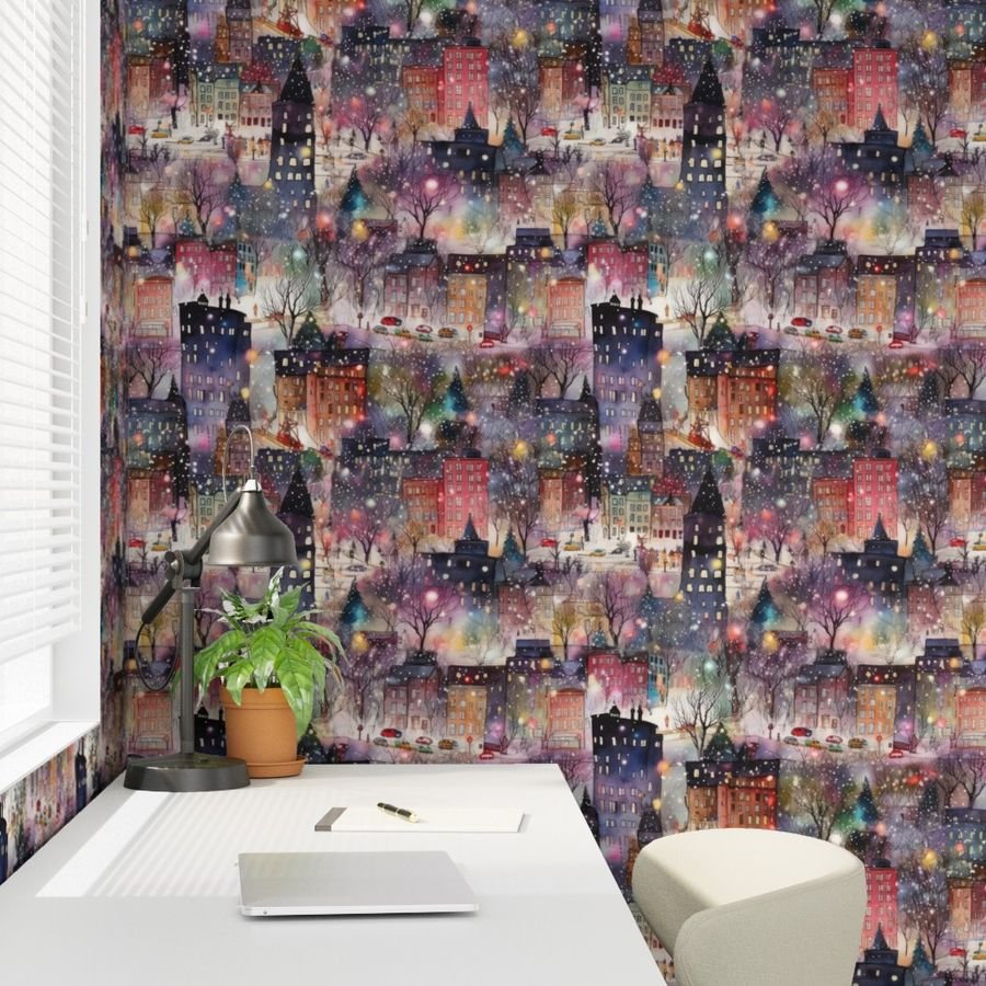 Large New York City Christmas Street Watercolor Home Styling Collection Home Styling Collection new york city manhat wallpaper