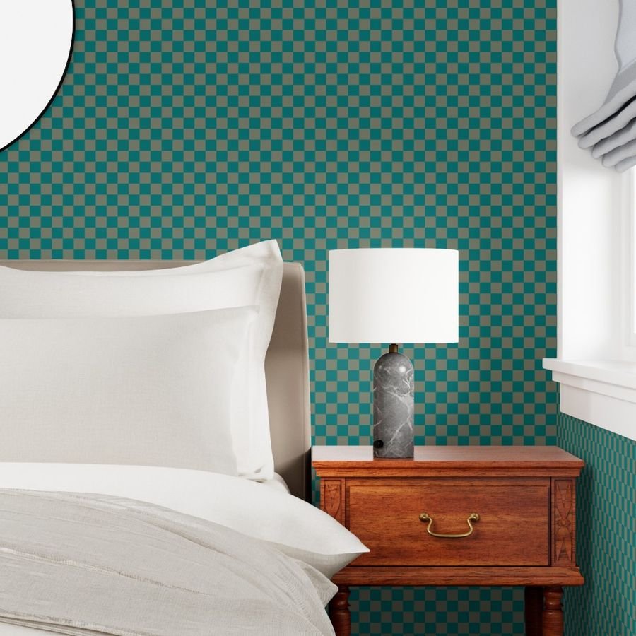 Classic Teal and Sage Green 1 Inch Check Home Decor Collection Design Collection small scale wallpaper