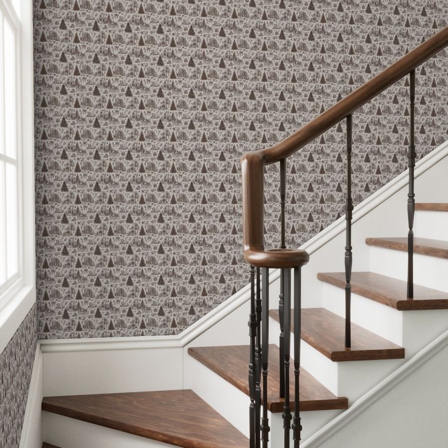 Christmas Cats Toile Chocolate Brown Home Styling Collection Decor Collection holiday cats wallpaper