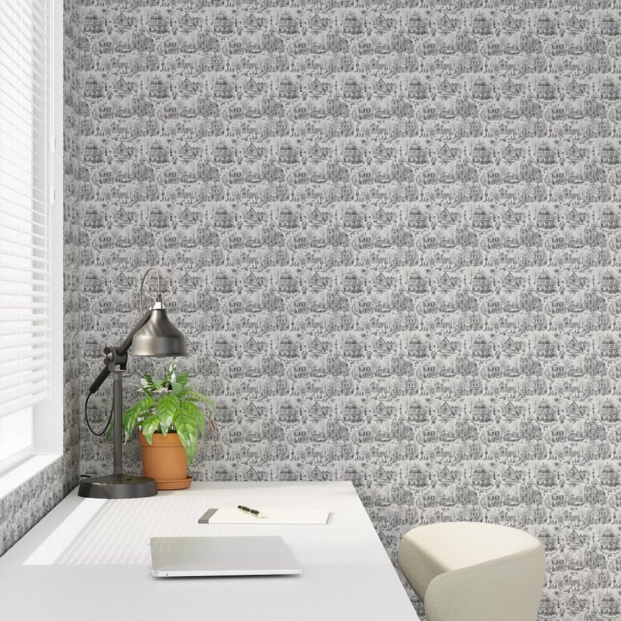 Victorian Christmas Village Toile Black and White Home Decor Collection Interior Collection victorian christmas wallpaper