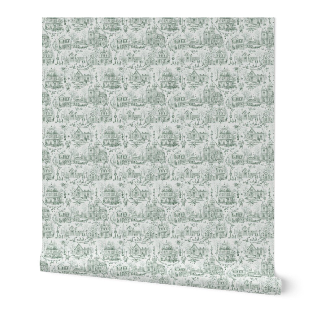 Victorian Christmas Village Toile Forest Green Home Styling Collection Home Decor Collection victorian christmas wallpaper