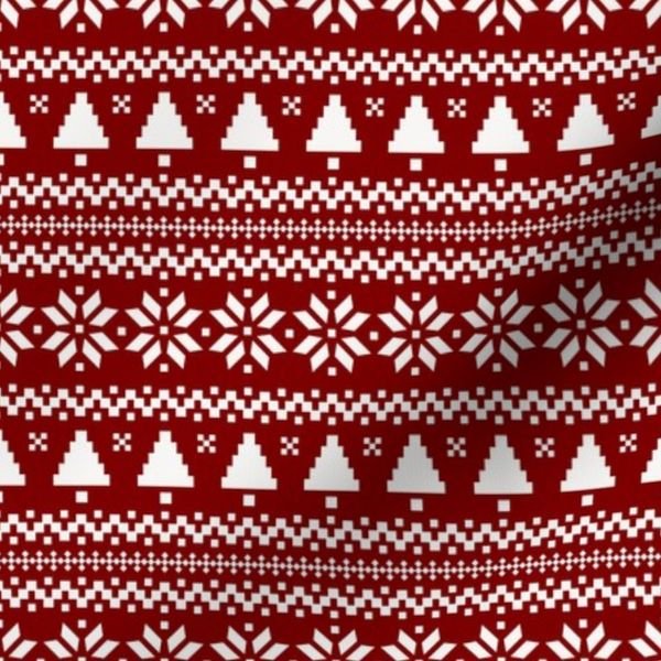 Dark Christmas Candy Apple Red Nordic Trees Stripe in White Home Styling Collection Design Collection christmas stripe fabric design