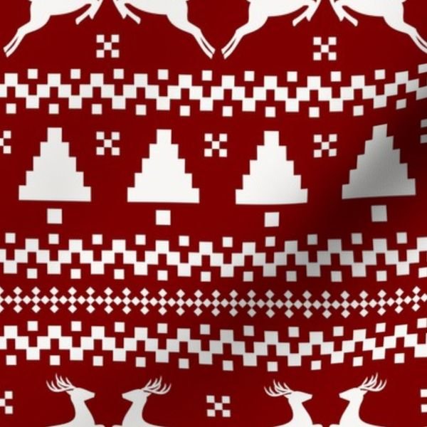 Large Dark Christmas Candy Apple Red Nordic Reindeer Stripe in White Home Decor Collection Interior Collection nordic knit fabric design