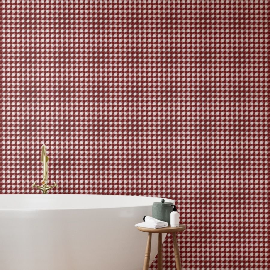 Large Dark Christmas Candy Apple Red Gingham Plaid Check Wallpaper christmas check wallpaper