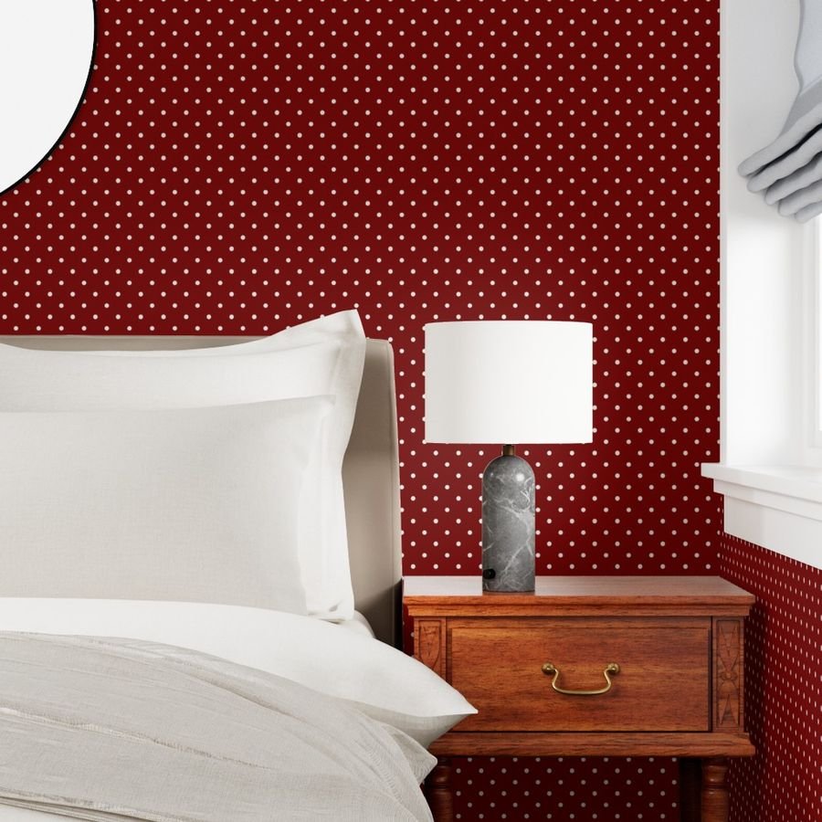 Large White Polka Dots On Dark Christmas Candy Apple Red Wallpaper red dots wallpaper