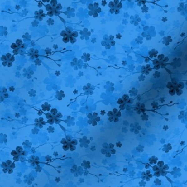 Classic Blue Pastel Watercolor Cherry Blossom Flowers and Vines Home Styling Collection Interior Collection cherry blossom fabric design