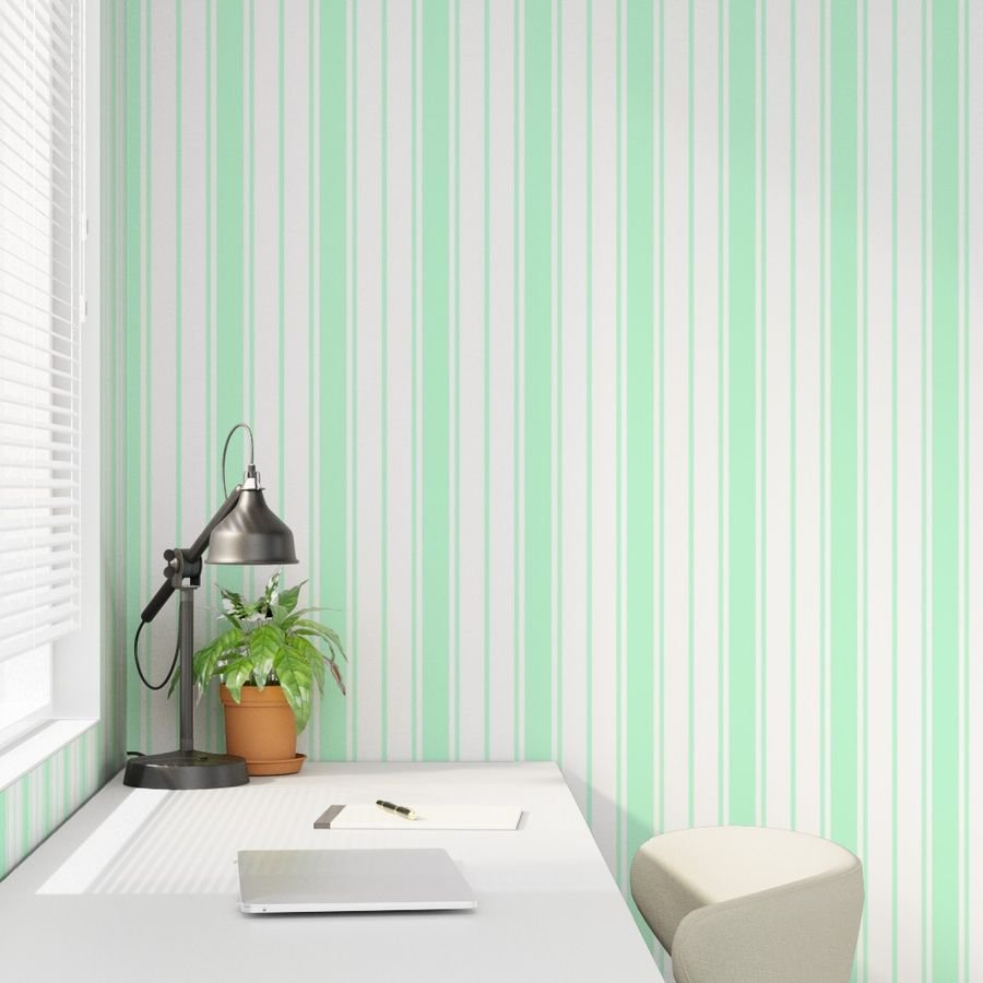 Mint Foam and White Vertical French Stripe Wallpaper horizontal stripe wallpaper