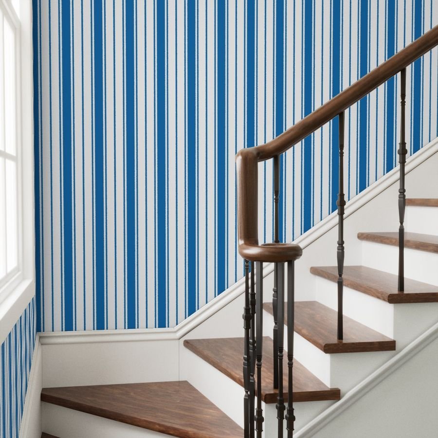 Biscayne Bay Blue and White Vertical French Stripe Wallpaper biscayne bay blue wallpaper