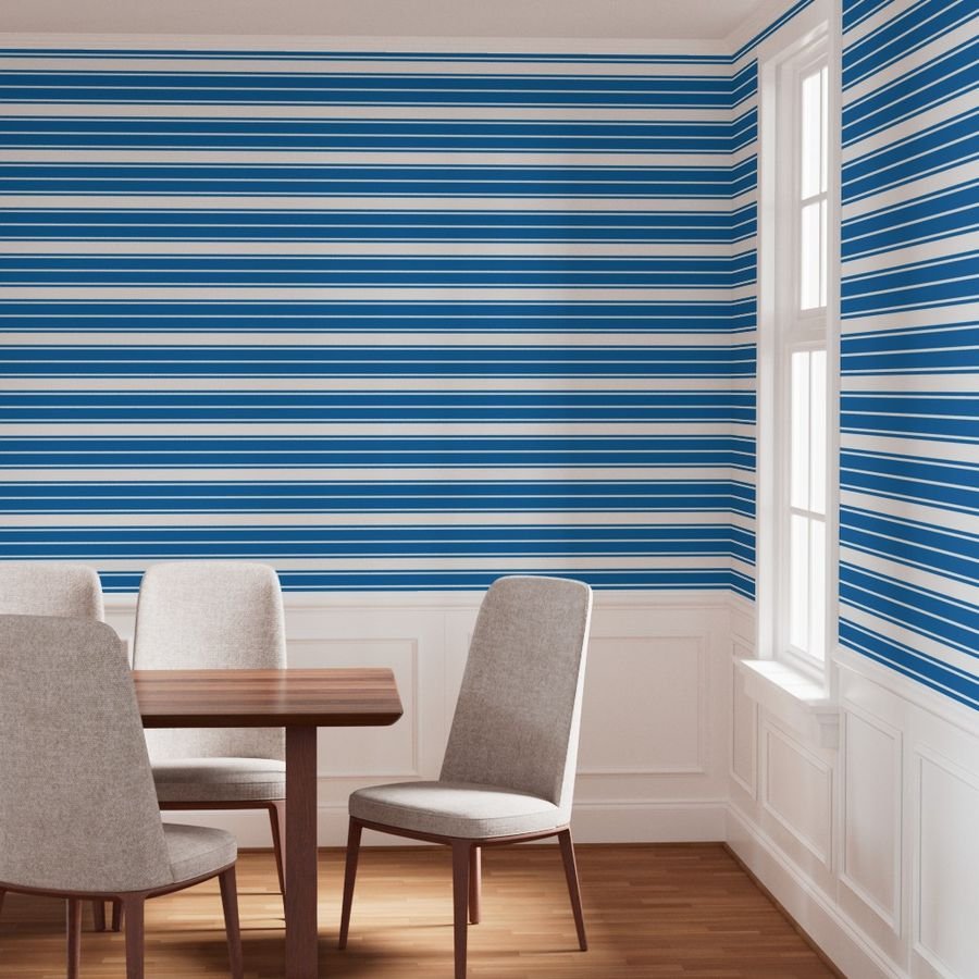 Biscayne Bay Blue and White Horizontal French Stripe Wallpaper biscayne bay blue wallpaper