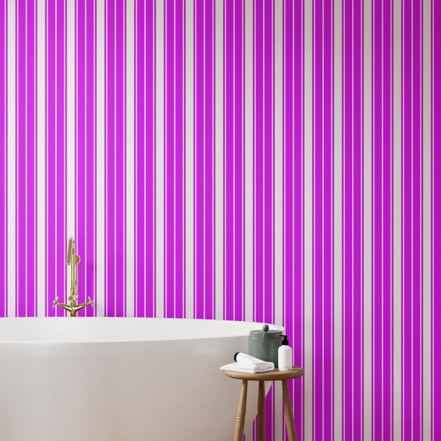 Orlando Orchid and White Vertical French Stripe Wallpaper jumbo stripe wallpaper