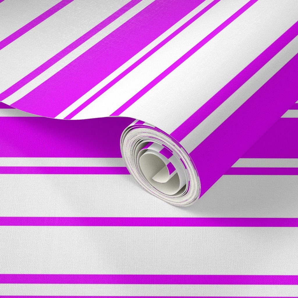 Orlando Orchid and White Horizontal French Stripe Wallpaper horizontal stripe wallpaper