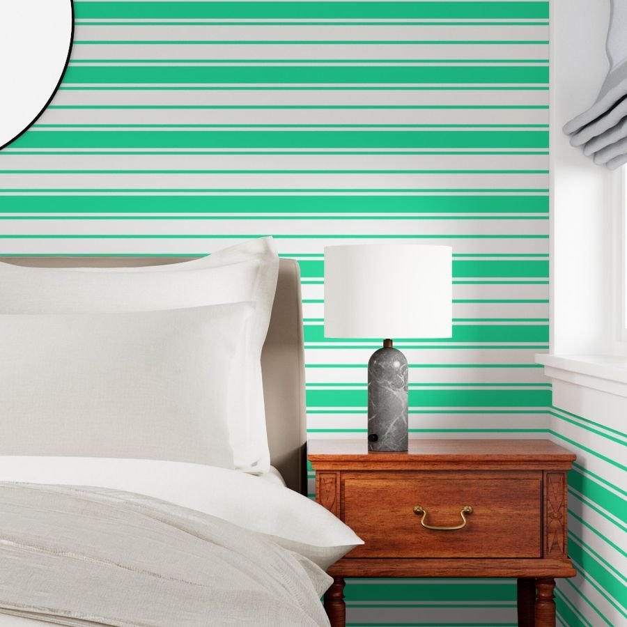 Sea Mint Green and White Horizontal French Stripe Wallpaper horizontal stripe wallpaper