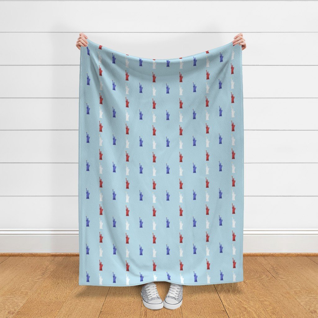 USA Hand drawn Motif of the Statue of Liberty in Red White and Blue on Fabric design fabric