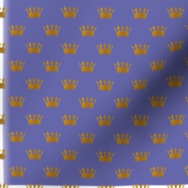 Faux Metallic gold Foil Crowns on Periwinkle Blue Color of the Year Interior Collection Design Collection blue purple fabric design