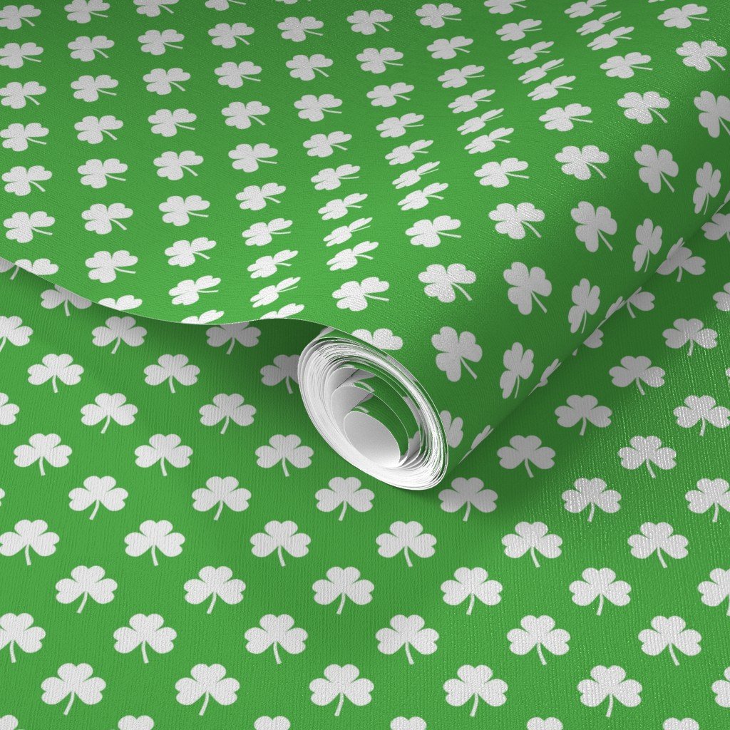 White Heart-Shaped Clover on Green St. Patricks Day Wallpaper 4 leaf clover wallpaper