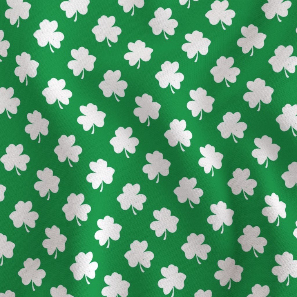 White Heart-Shaped Clover on Green St. Patricks Day Fabric 4 leaf clover fabric