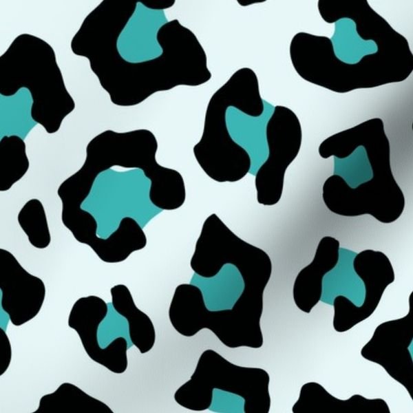 Jumbo Leopard Spots Animal Repeat Pattern Print in Turquoise Blue and Black Decor Collection Home Styling Collection animal pattern fabric design