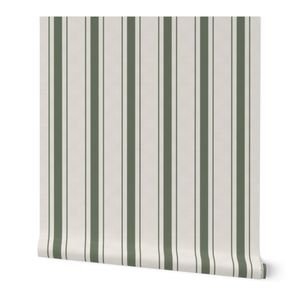 Leaf Green Antique Vintage Mattress Ticking Stripe on Cream Decor Collection Home Decor Collection antique stripe wallpaper design