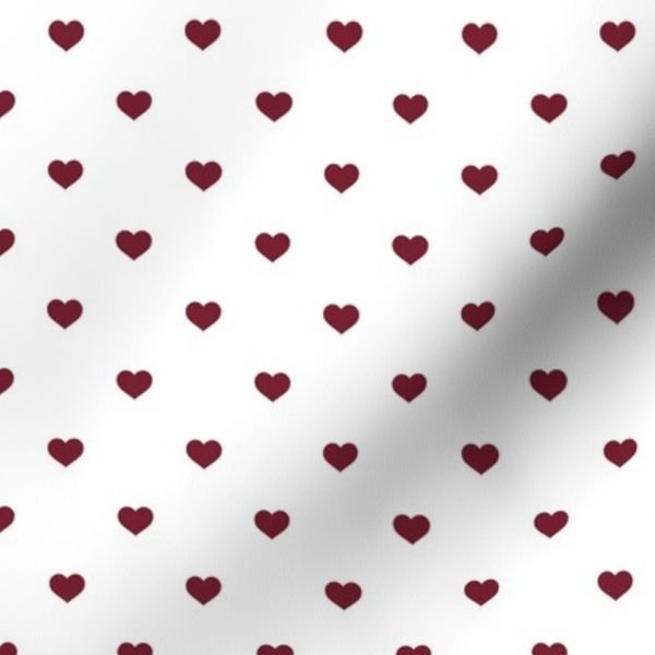 Mini Wine Color Valentines Polkadot Love Hearts on White Background Home Decor Collection Interior Collection love heart fabric design