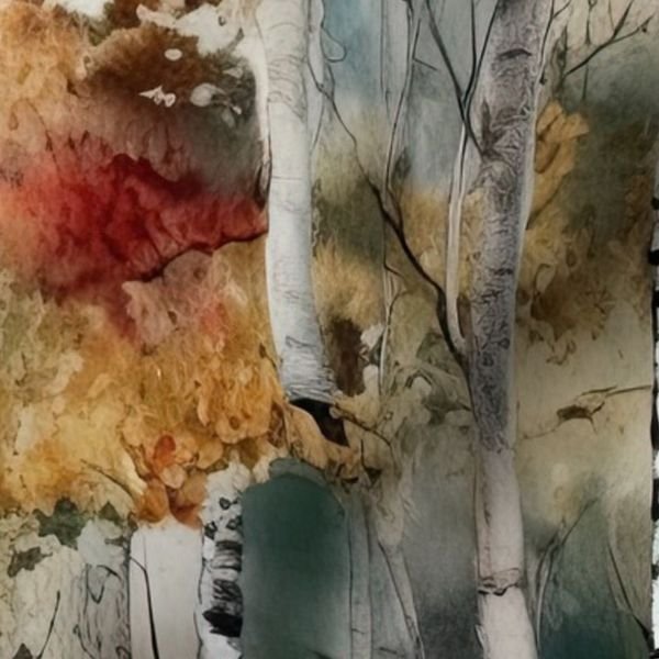 Endless Birch Tree Dreamscape Trees in Misty Forest Watercolor Home Decor Collection Home Styling Collection autumn decor fabric design