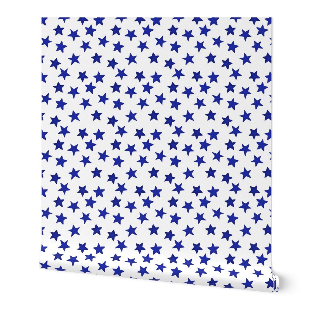 Faded Royal Blue Christmas Stars on White Wallpaper christmas pattern wallpaper