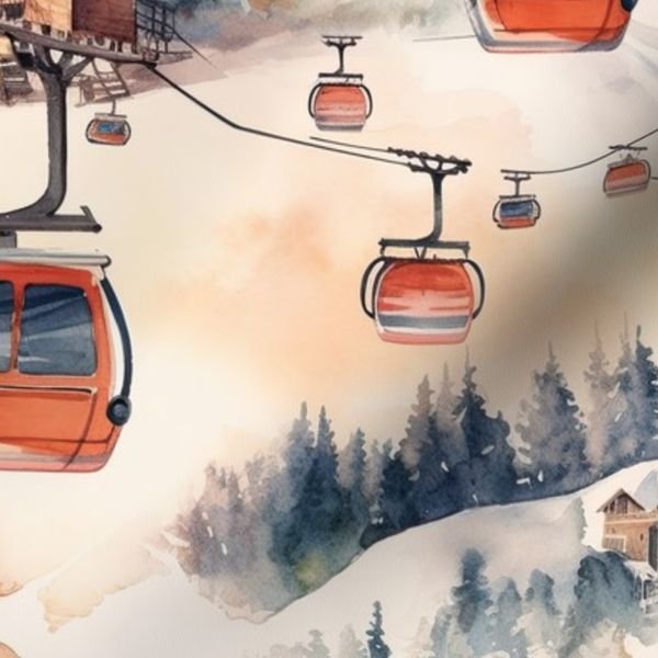 Vintage Ski Slope Cabins in Soft Pastels Design Collection Interior Collection pastel ski slope fabric design