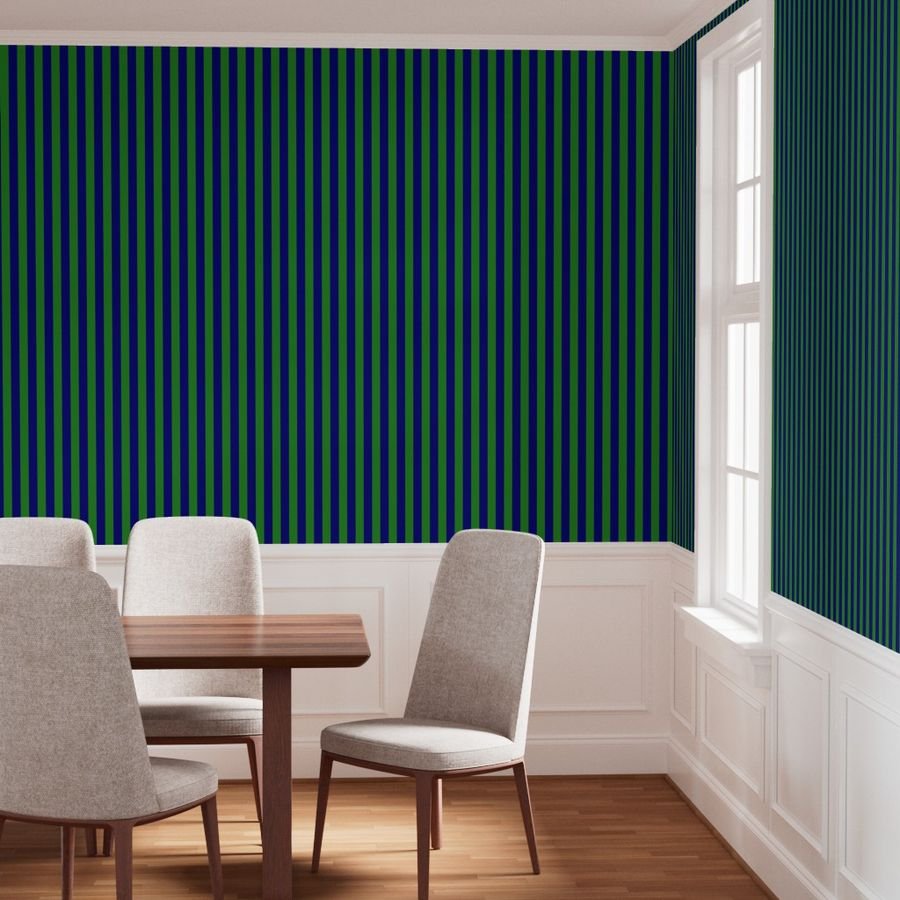 Bold Coastal Classic Navy Blue and Forest Green Cabana Tent Stripe Wallpaper forest green wallpaper