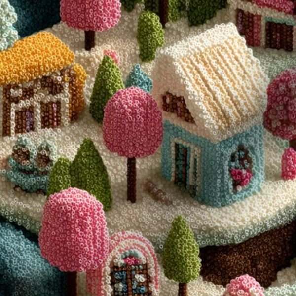 Whimsical Crocheted Christmas Candy Land Village Home Styling Collection Home Decor Collection candyland fabric design