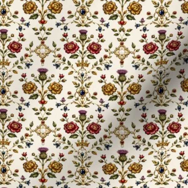Elizabethan Rainbow Portrait Floral Damask Queen Dress Motif Small Scale Decor Collection Decor Collection floral damask fabric design