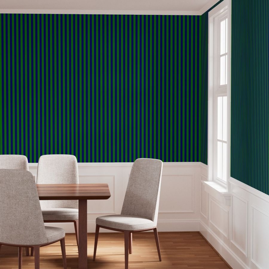Classic Navy and Green Vertical Stripes Wallpaper 1 inch wallpaper