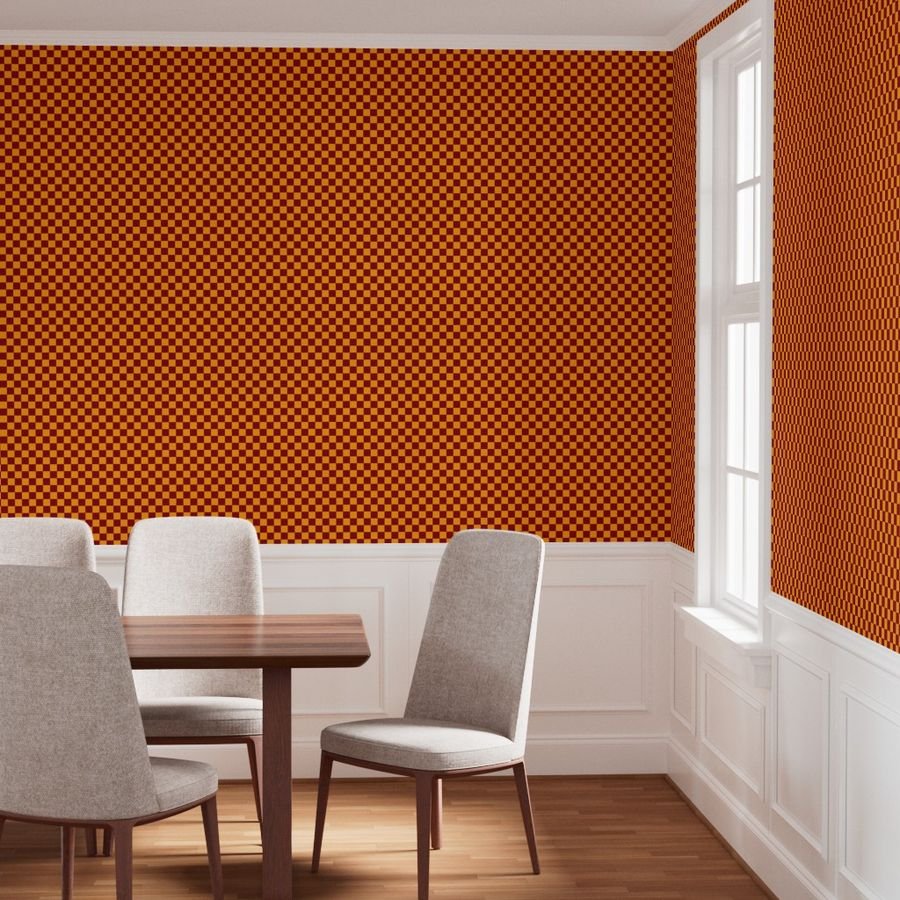 Classic Orange and Burgundy 1-inch Check Wallpaper 1 inch check wallpaper