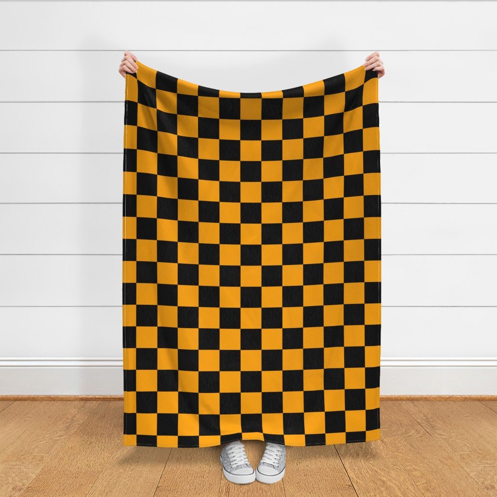 Black and Orange 4 Inch Check Fabric design fabric