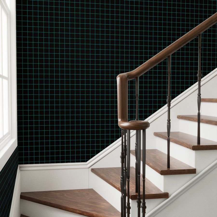 Teal and Black 2 Inch Grid Wallpaper 2 inch wallpaper