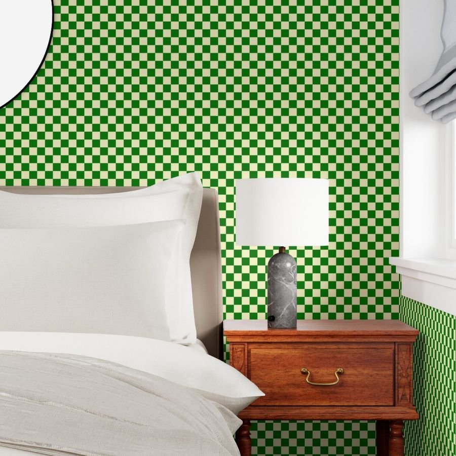 Green and Cream White 1 Inch Check Wallpaper 1 inch check wallpaper