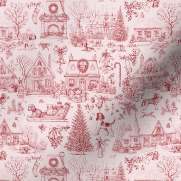 Christmas Dogs Toile Christmas Red Home Decor Collection Decor Collection christmas dogs fabric design