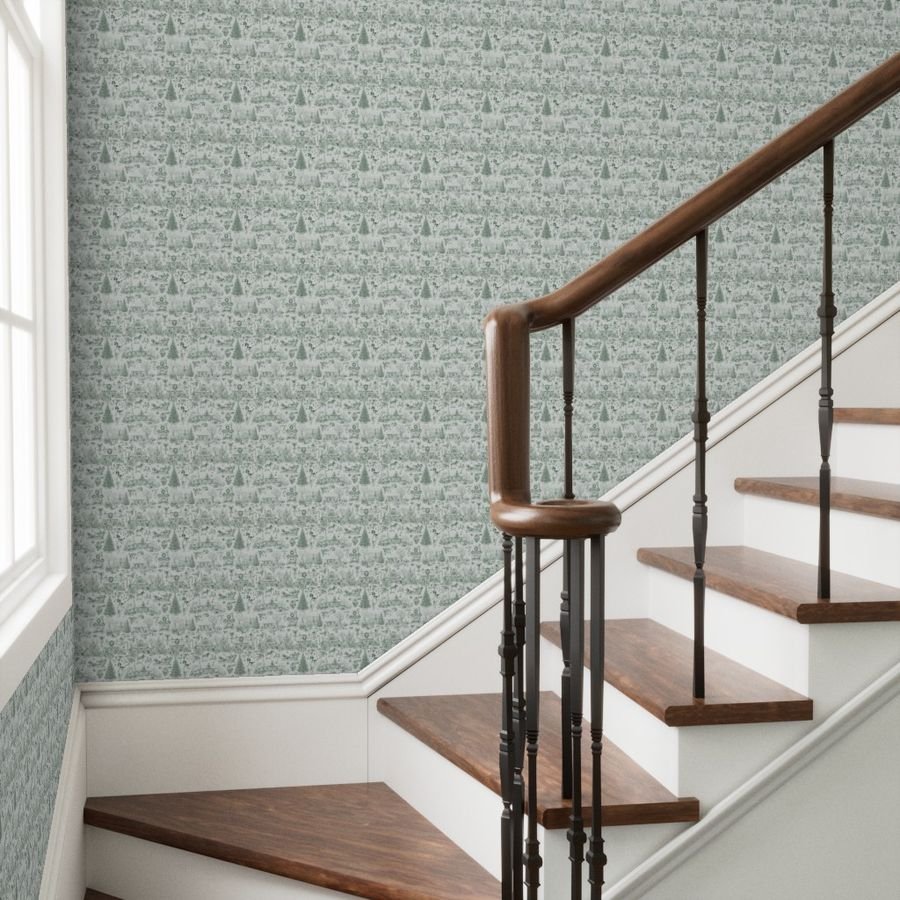 Christmas Dogs Toile Forest Green Wallpaper christmas dogs wallpaper