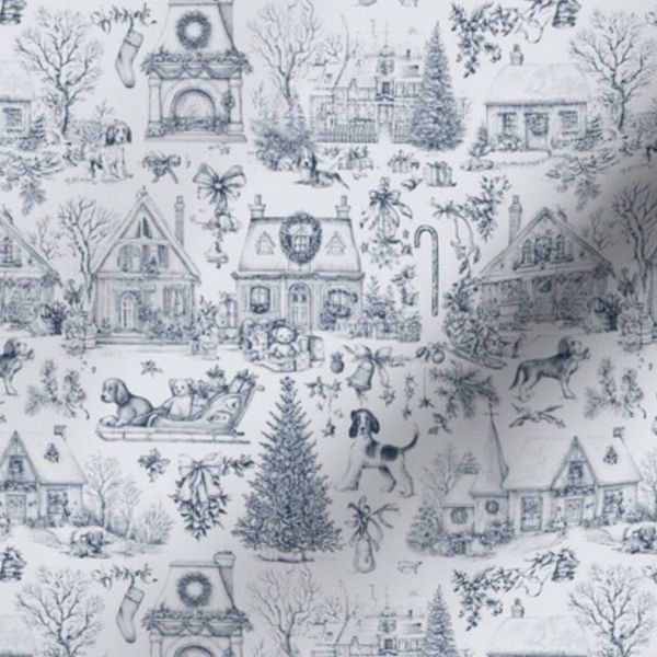 Christmas Dogs Toile Midnight Navy Home Decor Collection Decor Collection christmas dogs fabric design