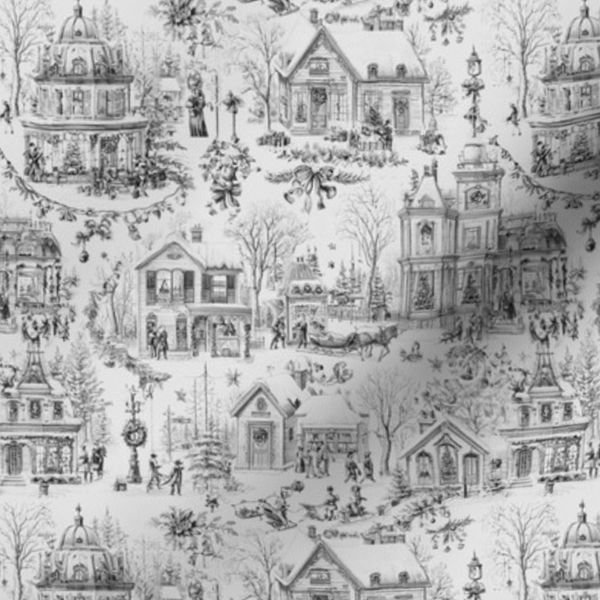 Victorian Christmas Village Toile Black and White Home Decor Collection Interior Collection black and white fabric design