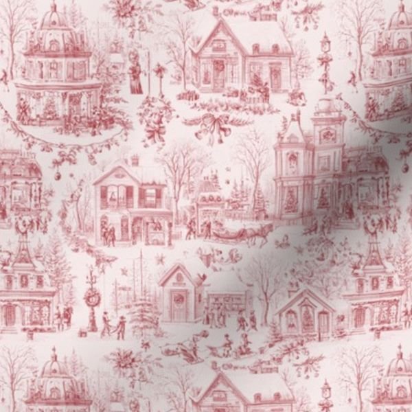 Victorian Christmas Village Toile Christmas Red Home Decor Collection Interior Collection christmas red fabric design