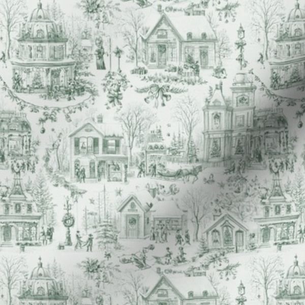 Victorian Christmas Village Toile Forest Green Home Styling Collection Home Decor Collection christmas toile fabric design