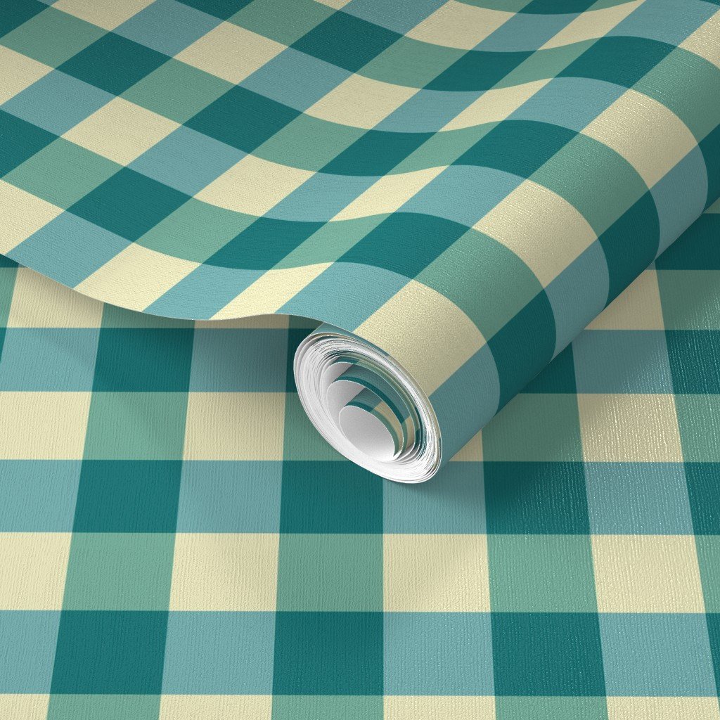 Teal and Cream White 2 Inch Gingham Wallpaper 2 inch gingham wallpaper