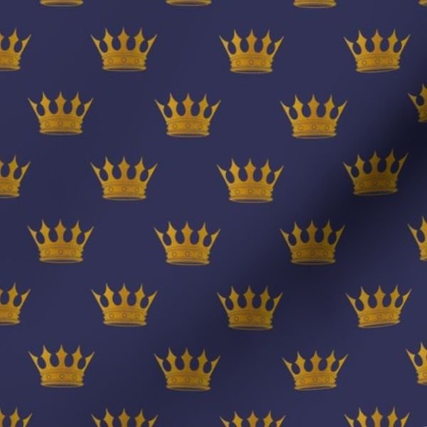 Mini Gold Crowns on Royal Blue Design Collection Interior Collection blue and gold fabric design