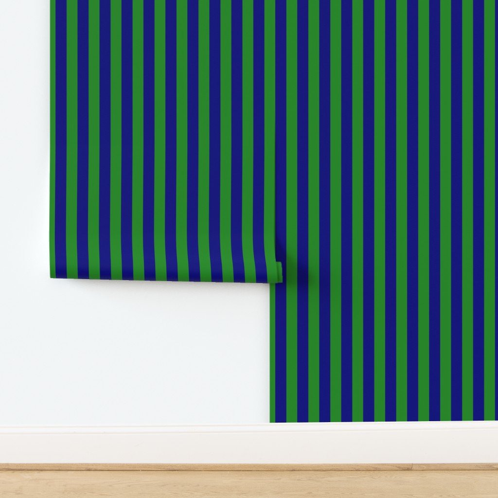 Bold Coastal Classic Navy Blue and Forest Green Cabana Tent Stripe Wallpaper design