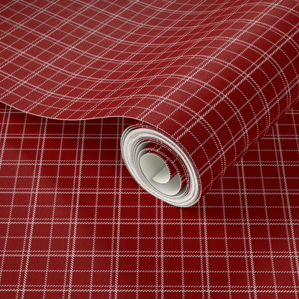 Dark Christmas Candy Apple Red Plaid Check with White Home Styling Collection Interior Collection red check wallpaper