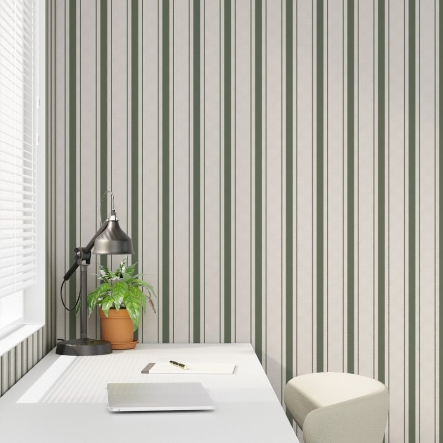 Leaf Green Antique Vintage Mattress Ticking Stripe on Cream Decor Collection Home Decor Collection leaf green wallpaper