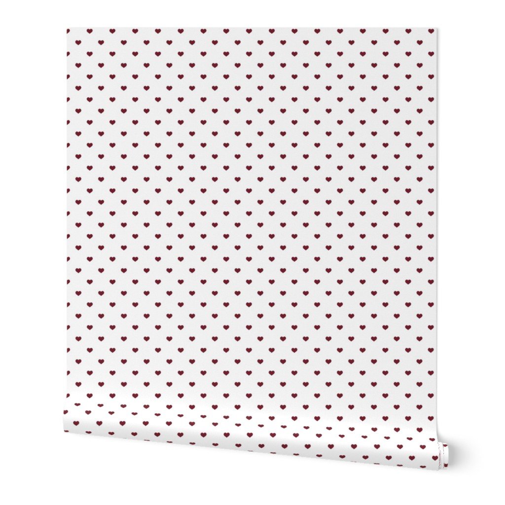 Mini Wine Color Valentines Polkadot Love Hearts on White Background Home Decor Collection Interior Collection wine and white wallpaper