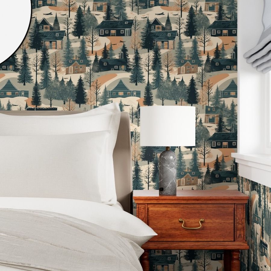 Montana Winter Cabins Montana with Evergreens Home Decor Collection Decor Collection winter cabins wallpaper