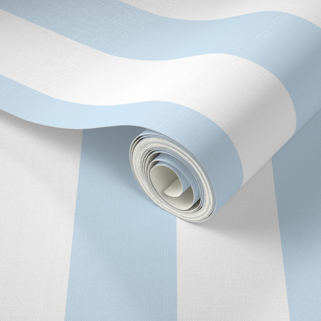 Merry Bright Pastel Blue and White Vertical 3 inch Big Top Circus Stripe Design Collection Decor Collection white stripes wallpaper