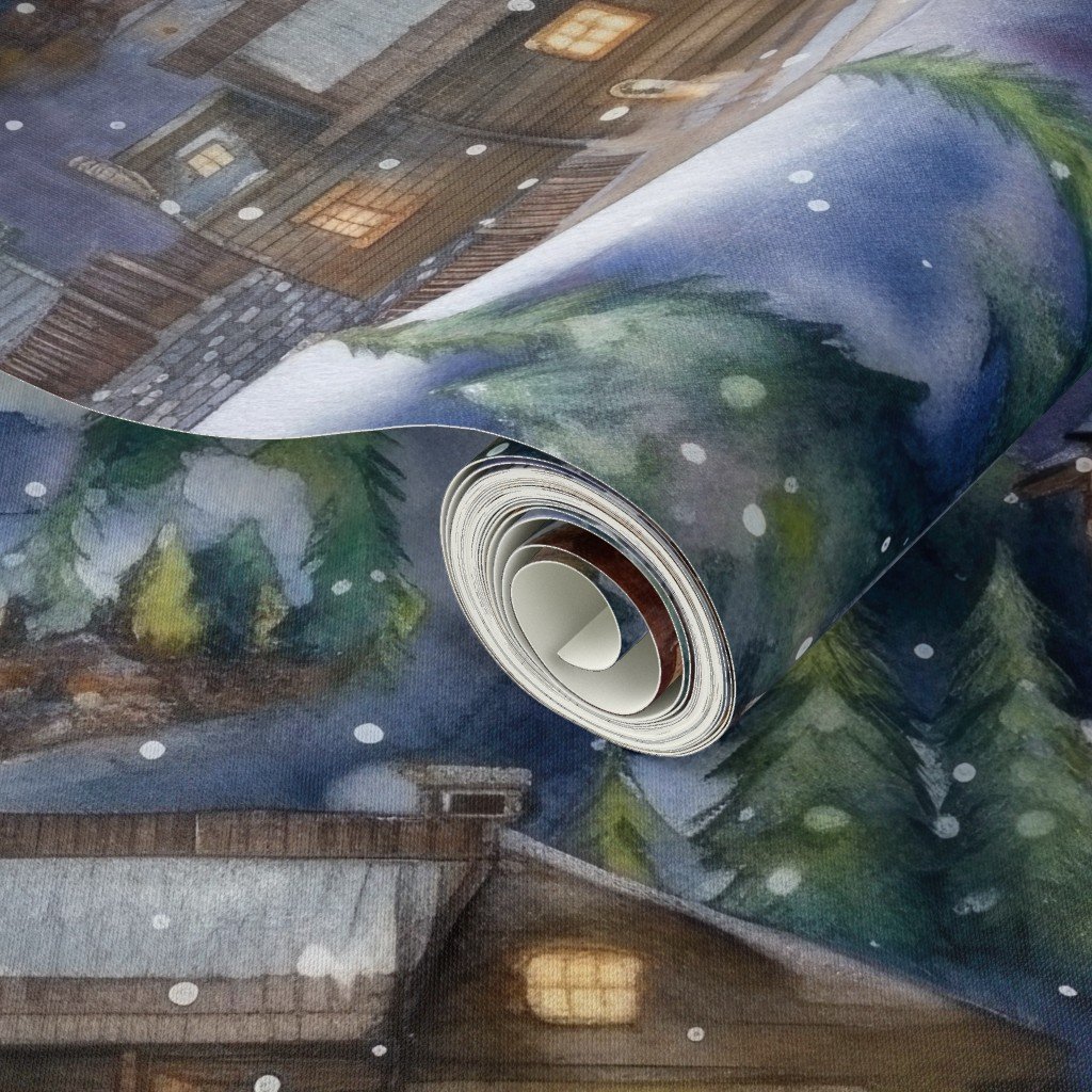 Large Christmas Christmas Rustic Village Winter Cabins Watercolor Home Decor Collection Home Styling Collection wintery christmas wallpaper